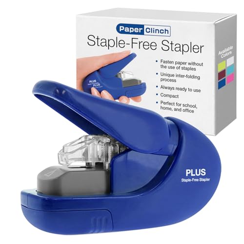 Smart Home Plus Paper Clinch Compact Staple-Free Stapler, Blue Collection