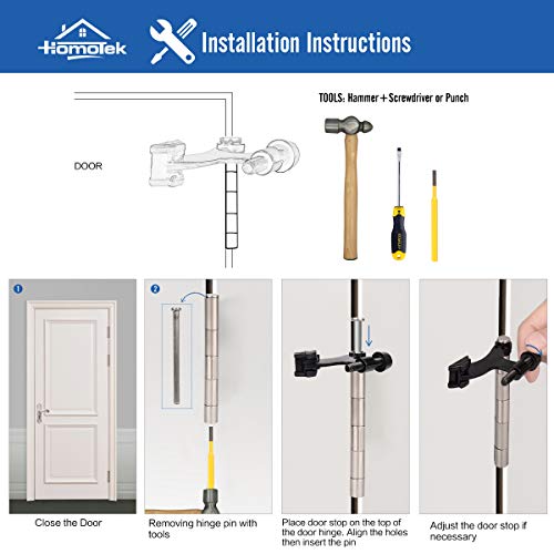 Modern HOMOTEK 2 Pack Hinge Pin Black Door Stopper,Adjustable Deluxe Kit